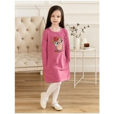 Платье для девочки ПЛ-743, Утенок, размер 52(86-92) темно-розовый, принт сова