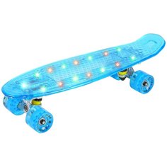 Скейтборд City-Ride, детский, светящийся, с LED подсветкой для девочек и мальчиков, подростковый, скейтборд прозрачный, голубой, пенни борд, пениборд, круизер, пластборд, дека 22 х 6 дюймов, колеса 59 х 43 мм, жесткость колес 78А