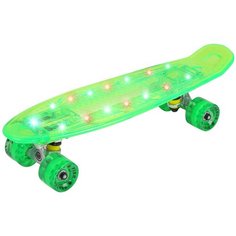 Скейтборд City-Ride, детский, светящийся, с LED подсветкой для девочек и мальчиков, подростковый, скейтборд прозрачный, салатовый, пенни борд, пениборд, круизер, пластборд, дека 22 х 6 дюймов, колеса 59 х 43 мм, жесткость колес 78А