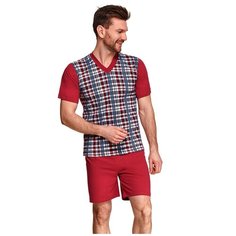 Taro Мужская хлопковая пижама Roman с клетчатым рисунком, бордовый, L