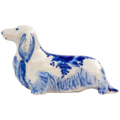 Статуэтка Собака Такса длинношерстная Породистая Гжель ручная роспись