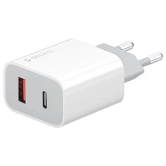 Сетевое зарядное устройство для быстрой зарядки USB-C+USB A, PD 3.0, 3А, 18 Вт Deppa