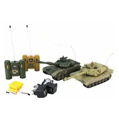 Танковый бой р/у 1:24 Т-90 Пламенный мотор (Россия) - Abrams M1A2 (США), аккум., 870165, бежевый-хаки