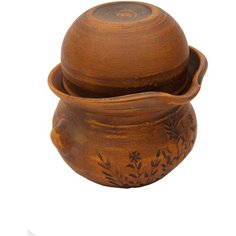 Чайник заварочный глиняный Былица цветы. Глиняная посуда 400 мл Гжельская Гончарня