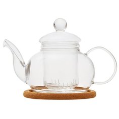 Заварочный чайник из жаропрочного стекла "Лотос" с колбой, пружинкой-фильтром в носике и пробковой подставкой, объем 480 мл, дно d95 мм Wintergreen Tea&Coffee