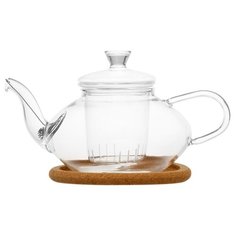 Заварочный чайник из жаропрочного стекла "Жасмин" с колбой, пружинкой-фильтром в носике и пробковой подставкой, 500 мл, дно d70 мм Wintergreen Tea&Coffee