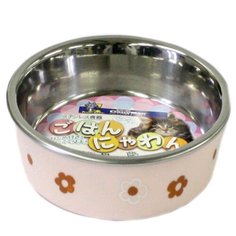 Цветная миска Japan Premium Pet на резиновой подложке для кошек. Розовая