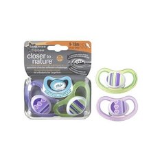 Tommee tippee Пустышки силиконовые C-Air от 9 до 18 мес, 2 шт (фиолетовая, зеленая)