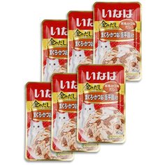 Влажный корм для кошек Inaba с тунцом, с палтусом 6 шт. х 60 г (кусочки в соусе)