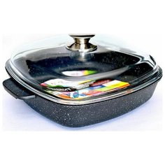 Жаровня квадратная VICTORIA (Беларусь) D1128G со стеклянной крышкой, 28х28см, гранит