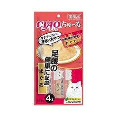 Функциональное лакомство Japan Premium Pet INABA на основе тунца для укрепления костей, мышц и суставов лап, нежный паштет "Чуру" для кошек, 14 г x 4 шт