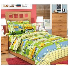 Детское постельное белье, Машинки 2 (зеленый), бязь, ясельный Текс Дизайн