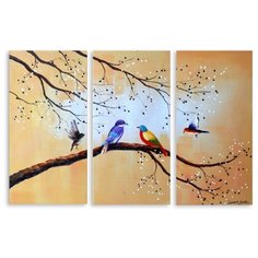 Модульная картина на холсте "Птички на ветке" 170x111 см Modulka.Ru