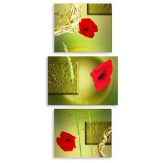Модульная картина на холсте "Маки на зелёном фоне" 120x55 см Modulka.Ru