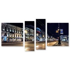 Модульная картина на холсте "Ночные улицы Петербурга" 150x77 см Modulka.Ru