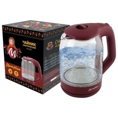 ЧАЙНИК ЭЛЕКТР. "МАТРЁНА" MA-006 1,8 Л (1/12) СТЕКЛО, ПЛАСТИК (ВИШНЕВЫЙ)