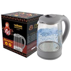 ЧАЙНИК ЭЛЕКТР. "МАТРЁНА" MA-009 2 Л (1/12) СТЕКЛО, ПЛАСТИК (СЕРЫЙ)