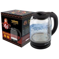 ЧАЙНИК ЭЛЕКТР. "МАТРЁНА" MA-007 1,8 Л (1/12) СТЕКЛО, ПЛАСТИК (ЧЕРНЫЙ)