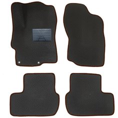 Автомобильные коврики салона Autodefender EVA c пластиковым подпятником для Mitsubishi Lancer X (10) 2007 - 2017 (комплект 5 шт.) черный ромб с коричневым кантом