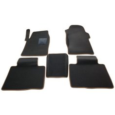 Автомобильные коврики салона Autodefender EVA c пластиковым подпятником (комлект 5 шт.) для УАЗ Патриот 2014 - наст. Время черный ромб с коричневым кантом