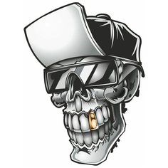 Наклейка на авто, мотоцикл, снегоход, шлем, сноуборд, скейтборд, зеркало, стекло, холодильник, ноутбук, компьютер, PS - Череп в кепке с фиксой Pechat Rezka