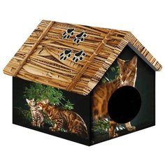 Домик для собак и кошек PerseiLine Бенгальский кот 33х33х40 см черный/коричневый