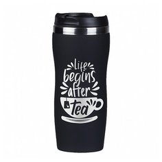 Термокружка "Life begins after tea" черная в подарочной упаковке Город Подарков