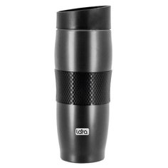 Термокружка LARA Black 380мл, двойные стенки, вакуум, сталь/силикон LR04-24