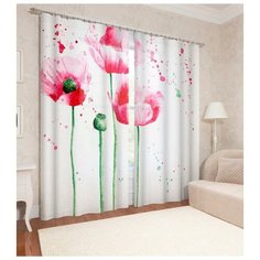 Комплект Фотошторы габардин, СИРЕНЬ, Акварельная роспись, 145х260см, 2шт