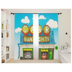 Шторы для детской "Веселая автомойка", 145*260 2 шт. Сирень