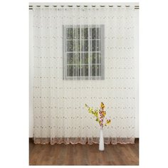 Тюль cетка-вышивка Византия, молочный, розовый, 400х270 см