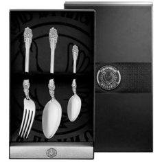 Набор столовый посеребренный с чернью "Праздничный"(ложка, вилка, ложка чайная ) в футляре Кольчугинский мельхиор