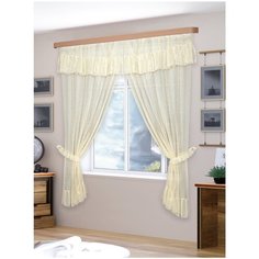 Комплект штор кухня, (ш.150* в.250)*2+ ламбрекен ш.300* в.40 крем Racc Olto