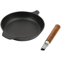 Сковорода чугунная 220х40мм, со съемной деревянной ручкой (ясень), Manoli С22-02