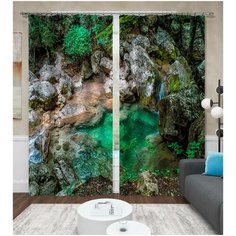 Фотошторы блэкаут "Озеро вулкана" 145*260 2 шт. Блэкаут Сирень