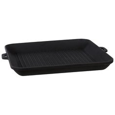 Сковорода гриль чугунная квадратная МАЙСТЕРНЯ 350х350х40мм с чугунными ручками-ушками, цвет чёрный Maysternya