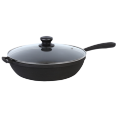 Сковорода чугунная литая 240*40мм с крышкой (стекло) Maysternya с чугунной ручкой, Т2013C3