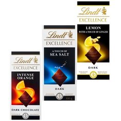 Lindt Excellence Апельсин, Морская соль, Лимон Имбирь 3 шт по 100 г.