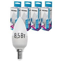 Лампочки светодиодные Космос Свечка 8.5Вт Е14 4шт (аналог 70Вт) Нейтральный белый свет Kosmos