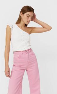 Stradivarius Асимметричный Топ Из Кружева Кроше Цвет Небеленого Полотна M
