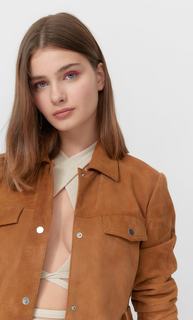 Stradivarius Кожаная Куртка Рубашечного Кроя С Поясом Цвет Светлой Верблюжьей Шерсти L