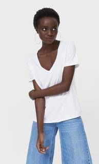 Stradivarius Базовая Футболка С V-Образным Вырезом Белый L