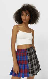 Stradivarius Юбка В Клетку Со Складками В Стиле Пэчворк Черный Xl