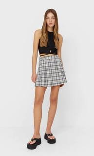Stradivarius Юбка В Складку Из Клетчатой Ткани Белый L