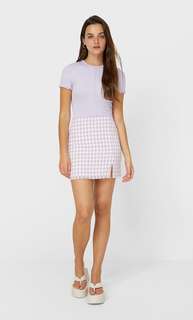 Stradivarius Юбка В Клетку В Стиле 90-Х Сиреневый 34