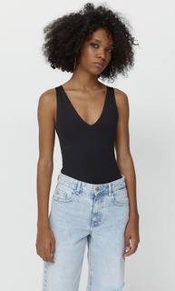 Stradivarius Боди Из Полиамида С V-Образным Вырезом Черный S