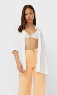 Stradivarius Рубашка Из Сатина Белый Xl