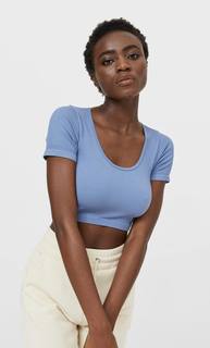 Stradivarius Бесшовный Топ В Балетном Стиле Синий Xl