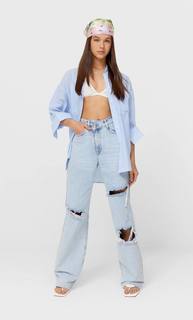 Stradivarius Рубашка Прямого Кроя В Полоску Небесно-Голубой L