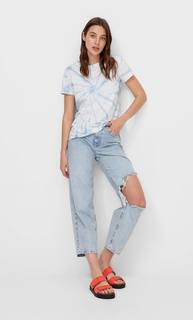 Stradivarius Базовая Футболка С Принтом Тай-Дай Небесно-Голубой Xs